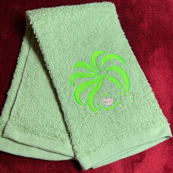COPY - Green Girl Sorority Pink Embroidered Kitchen Towel-on white towel - Picture 4 of 7